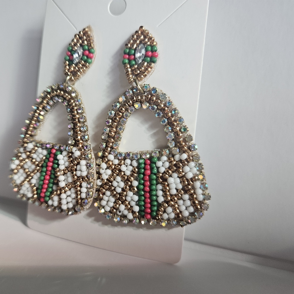 Seed beaded Statement Earrings - Picture 3 of 8